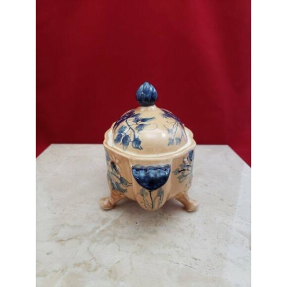 Katherine's Collection Handpainted In Thailand Blue Flower Candy Dish with Lid - Picture 4 of 7